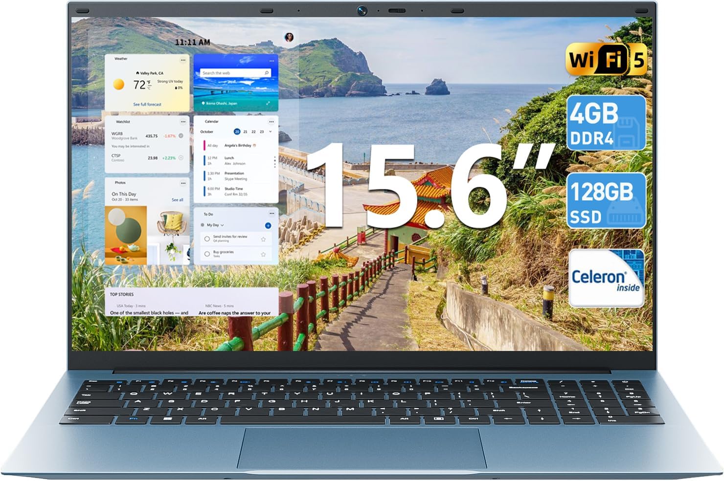 SGIN Laptop 15.6 Inch Laptops Computer, Celeron N4000 Processor, Windows 11, 4GB RAM 128GB SSD, BT5.0, HDMI, Webcam, 7000mah Battery, 180° Viewing, 2.4/5G WiFi, USB 3.2, Type-C(Gray)