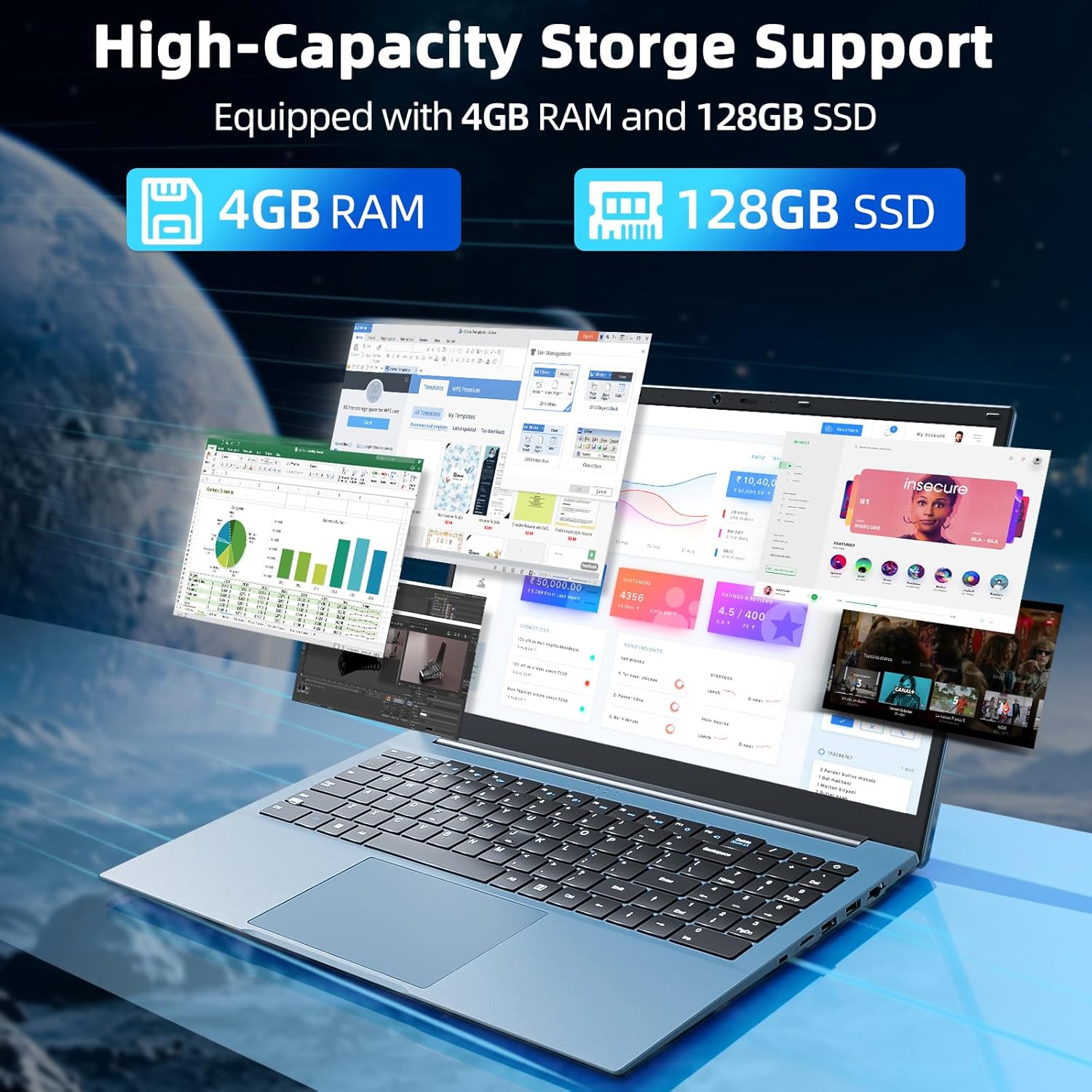 SGIN Laptop 15.6 Inch Laptops Computer, Celeron N4000 Processor, Windows 11, 4GB RAM 128GB SSD, BT5.0, HDMI, Webcam, 7000mah Battery, 180° Viewing, 2.4/5G WiFi, USB 3.2, Type-C(Gray)