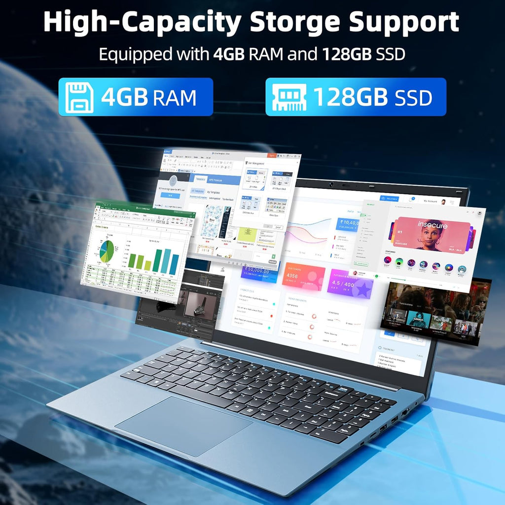 SGIN Laptop 15.6 Inch Laptops Computer, Celeron N4000 Processor, Windows 11, 4GB RAM 128GB SSD, BT5.0, HDMI, Webcam, 7000mah Battery, 180° Viewing, 2.4/5G WiFi, USB 3.2, Type-C(Gray)